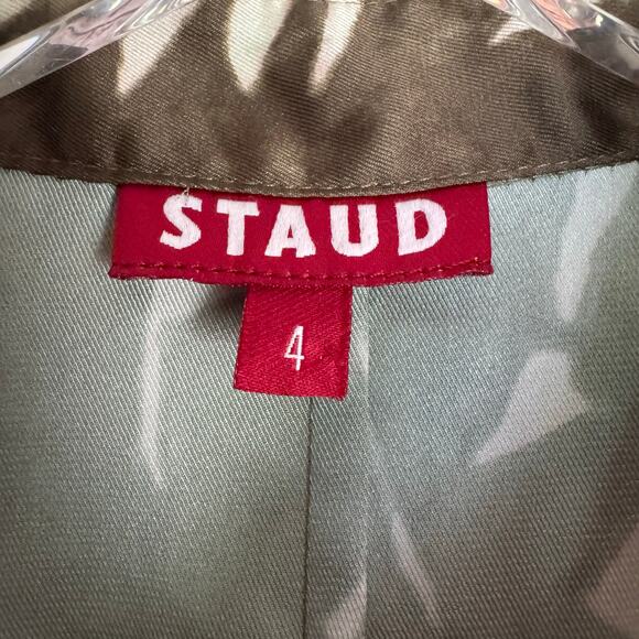 Staud Joan Maxi Dress Sergeant Green Painted Palm Leaf Print Button Front Sz 4 - Picture 7 of 10